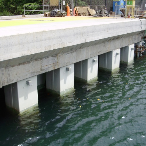 Work begins on a concrete pier.