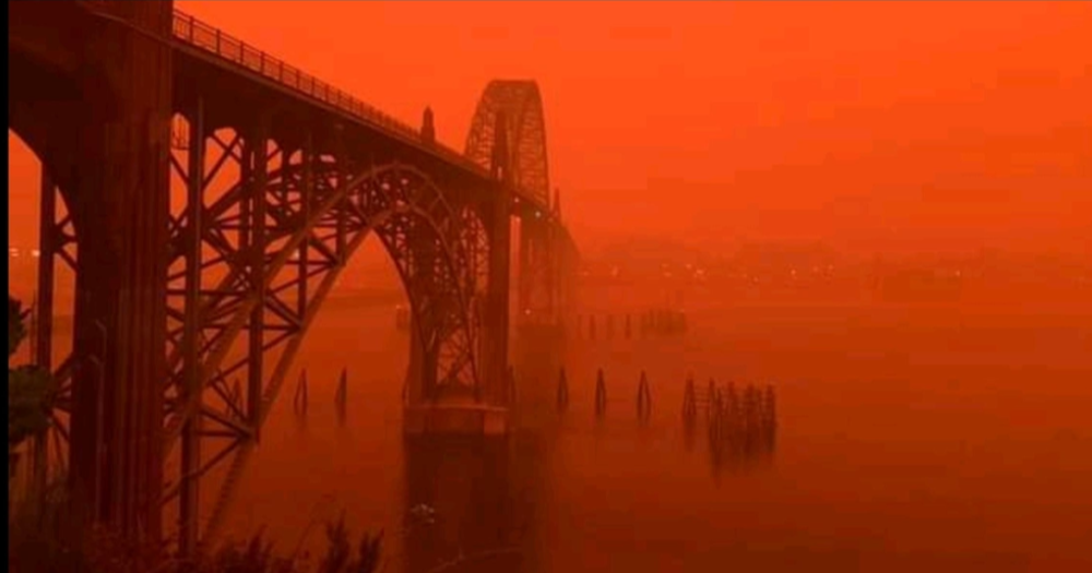 Yaquina Bay Bridge Poor Air Quality from Oregon Wildfires